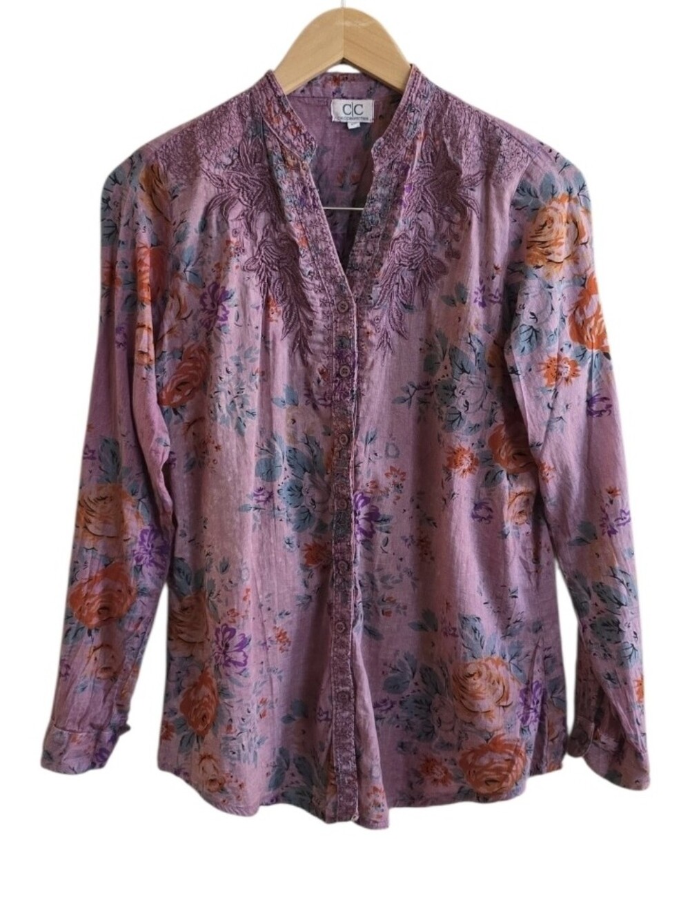 Chic Connection 100% Cotton Floral Boho Embroidered Long Sleeve Top. SZ Medium